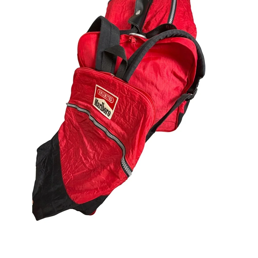 Vintage Marlboro Unlimited Large Red Blk Duffel Bag & Back Pk 90s Marlboro Miles